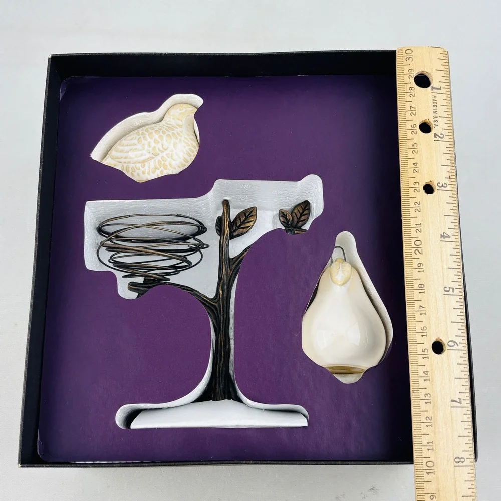Pottery Barn Partridge In A Pear Tree Stoneware Salt & Pepper Shaker 3 Piece Set